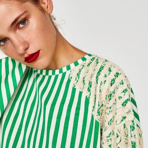 ZARA Trafaluc Oversized Striped Sweatshirt Lace - Picture 8 of 13
